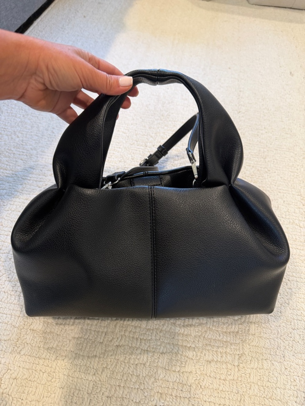 BCBGMaxAzria Black Pebbled Leather Gathered Top-Handle Shoulder Bag